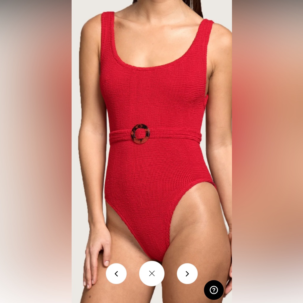 Hunza G Red Scoop-Neck Textured One-Piece With Waist Belt